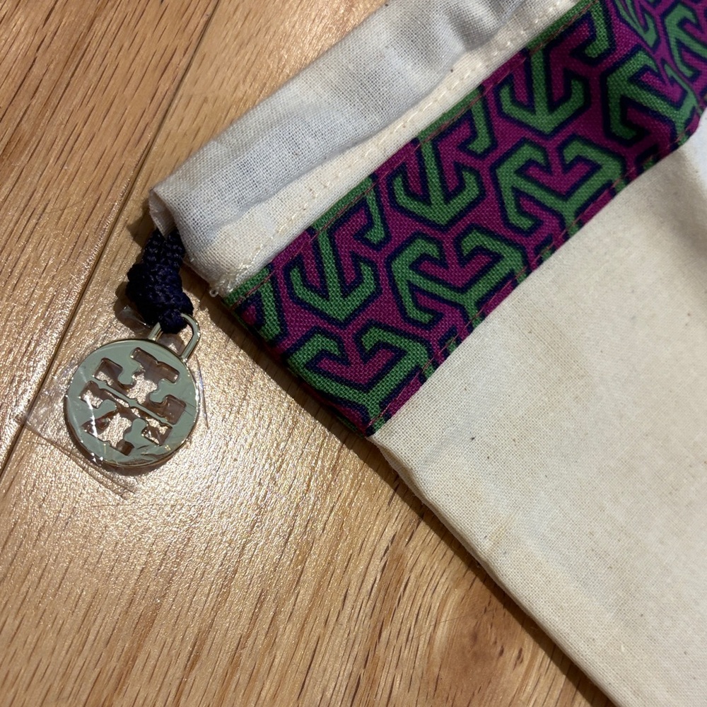Tory Burch new dust bag 14" x 14" logo charm canvas signature travel drawstring